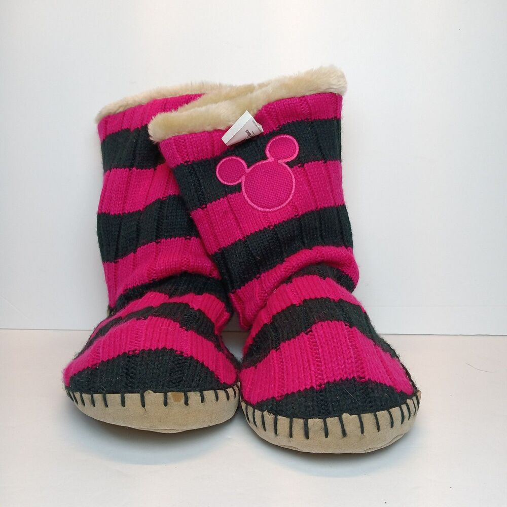 Walt Disney World Disneyland Resort Pink And Black L/XL Slipper Boots NEW